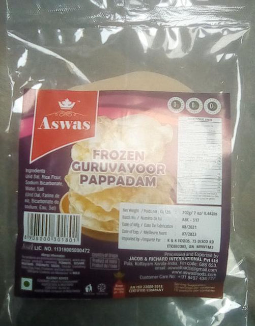 Aswas Frozen Guruvayoor Pappadam 200g